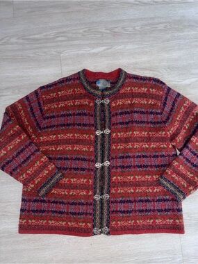 VTG Squaw Valley Cardigan Sweater Women Large Knit Wool Fair Isle Nordic Large